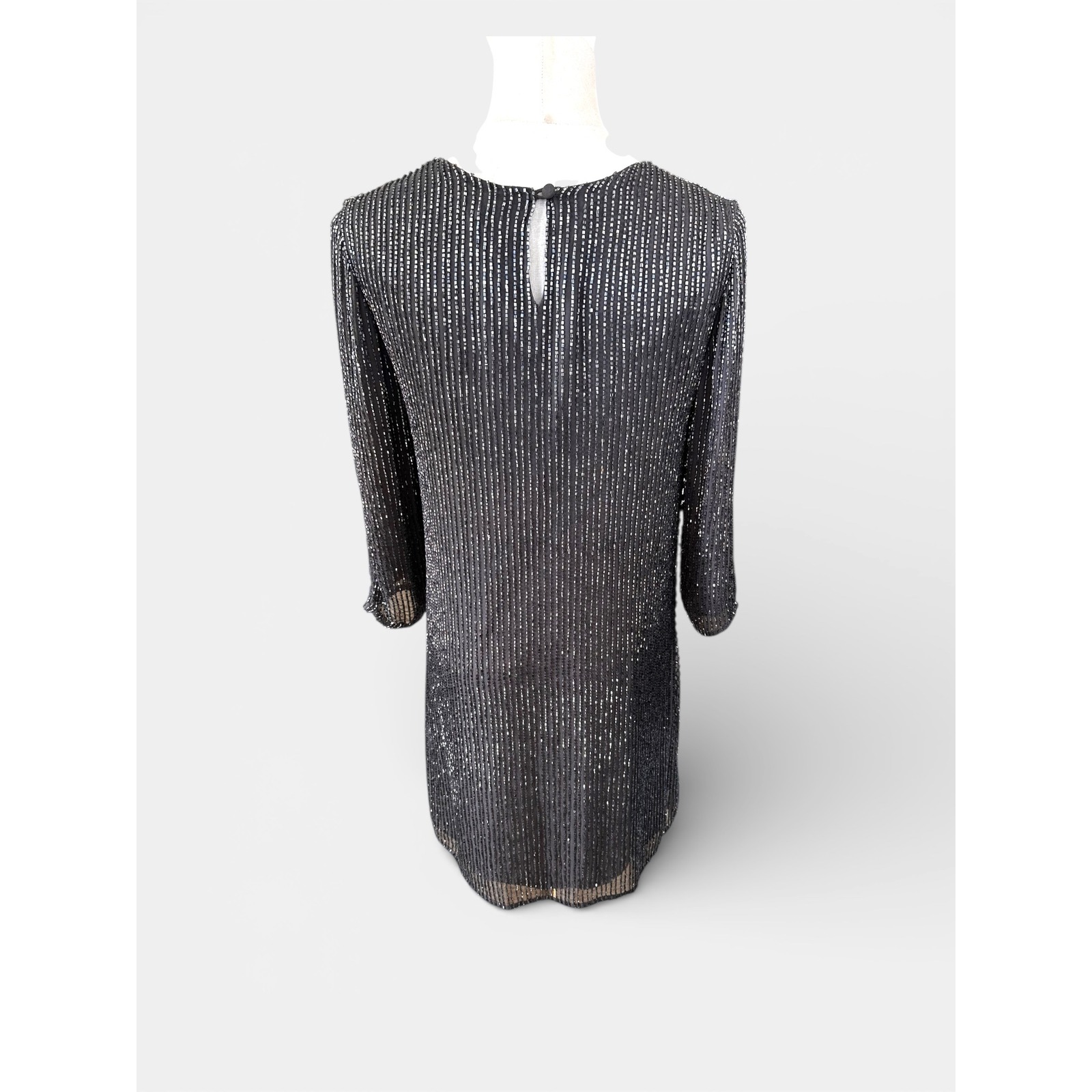 Parker Nwt Embellished Sequin Beaded Sheath Dress Silver Black Xs — image 4 of 8